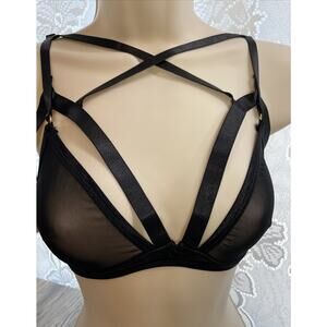 Raveware Bra Medium Large Mesh Black Festival Rave Bondage Dancewear M / L